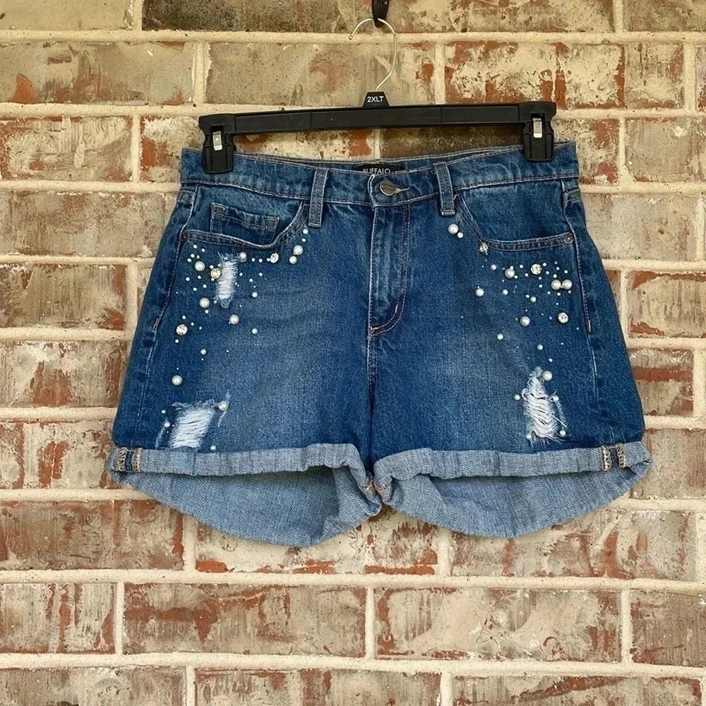 -Buffalo‎ David Bitton Denim Blingy Distressed Cuffed Shorts